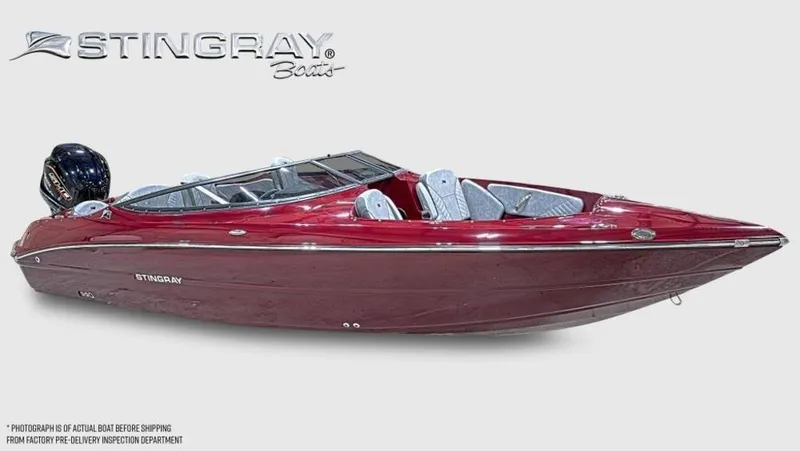 Slide: The Image of 2025 Stingray 23 OSX boat, sleek red design, side view, modern features. - 35