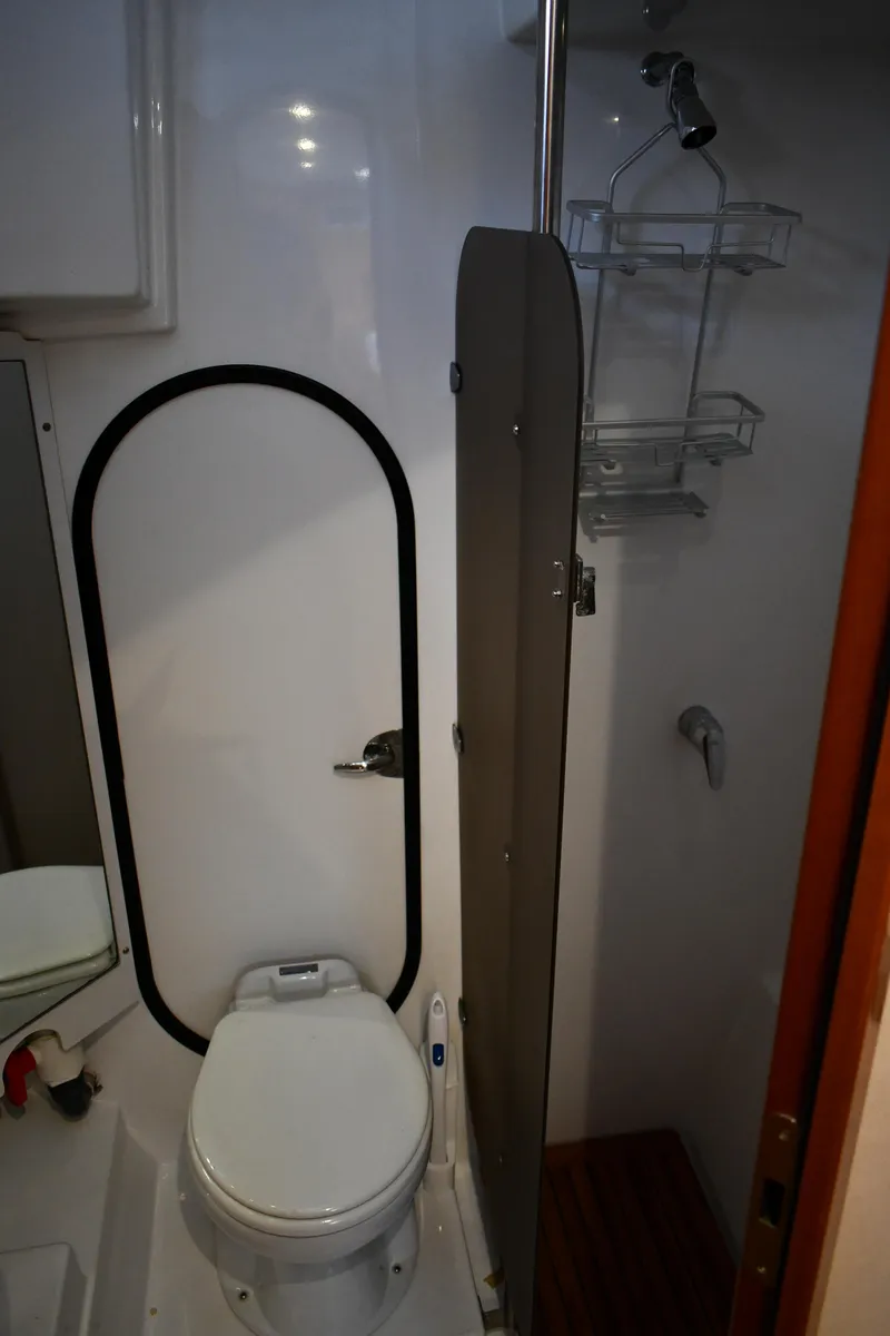 Slide: The Image of Bathroom interior of 2012 Fountaine Pajot 40 catamaran with toilet and shower. - 26