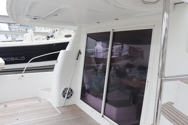 Slide: The Image of Fountaine Pajot 40 catamaran deck with sliding glass doors, 2012 model. - 8