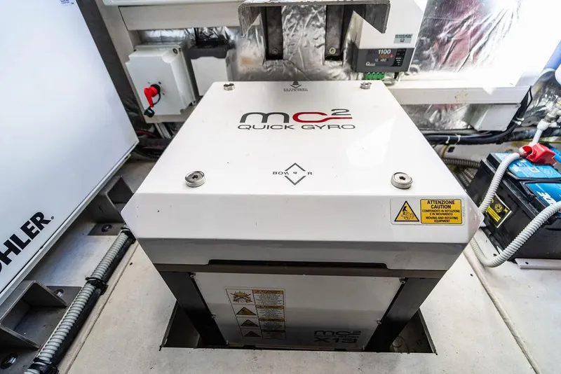 Slide: The Image of 2022 Pardo Yachts 43 engine room featuring MC2 Quick Gyro stabilizer system. - 28