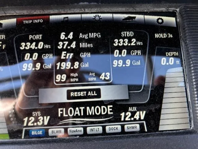 Slide: The Image of Dashboard display of a 2016 Yamaha Boats 242 Limited S showing trip and engine data. - 14