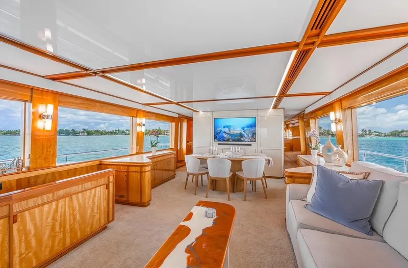Slide: The Image of Luxurious interior of 2001 Intermarine RPH 95 yacht with elegant wood finishes and waterfront views. - 20