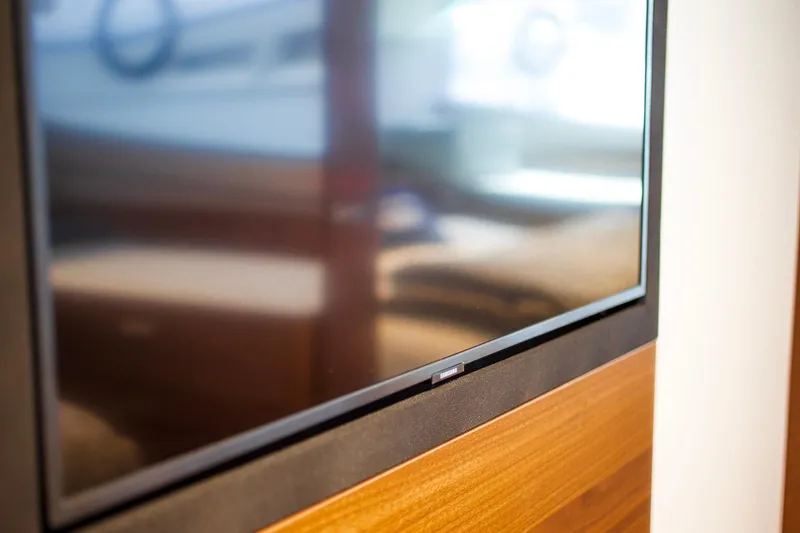 Slide: The Image of Close-up of a modern TV screen on a 2022 Princess F50 yacht interior. - 39