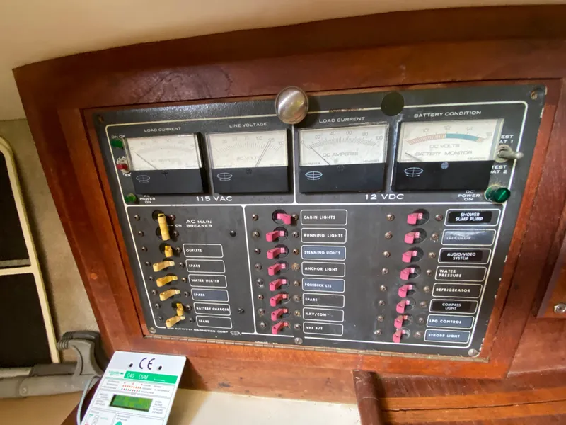 Slide: The Image of Electrical control panel on a 1986 Pacific Seacraft Crealock 37 sailboat. - 13