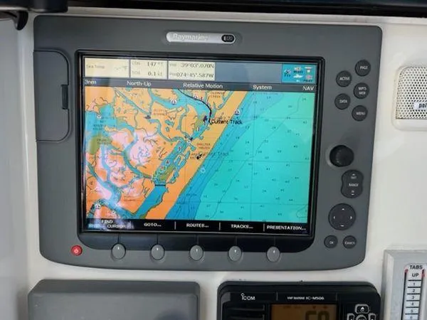 Slide: The Image of Raymarine navigation display on Spectre 34 boat, showing detailed coastal map, 2008 model. - 23