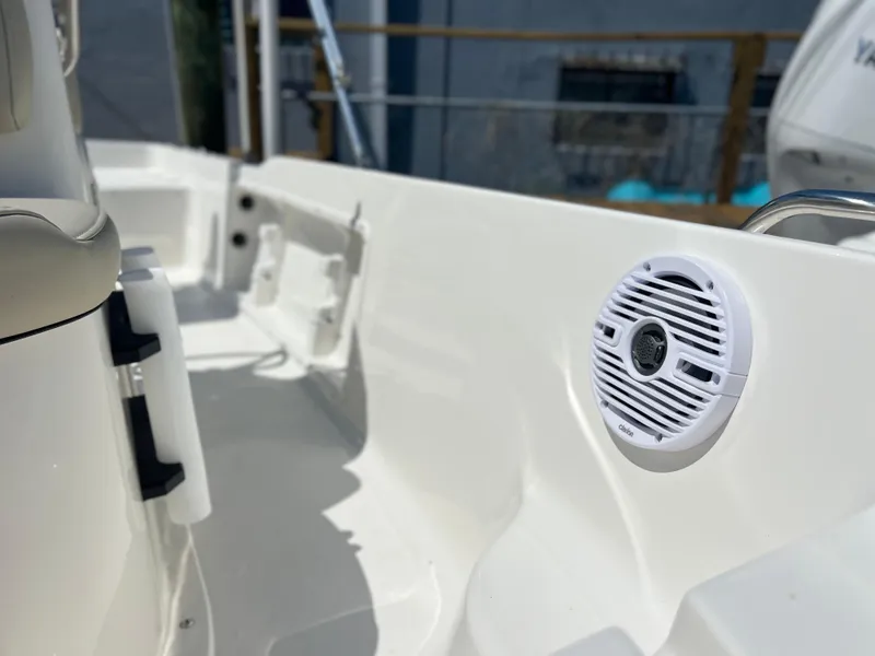 Slide: The Image of 2025 Key West 1720 Center Console boat interior with speaker detail. - 15