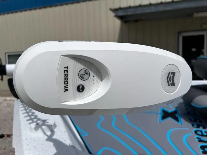 Slide: The Image of Trolling motor on 2025 Xpress H20B boat, featuring Terrova technology. - 19