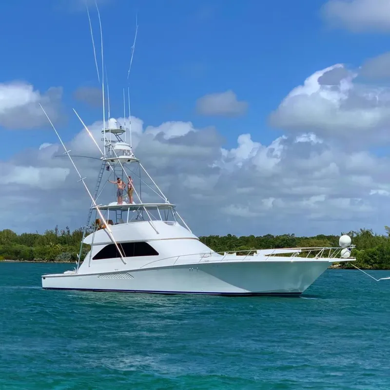 The Image of 2007 Viking 68 Convertible yacht on water under blue sky. - 0