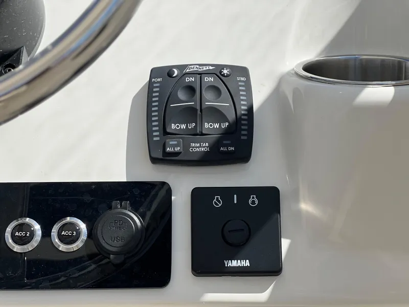Slide: The Image of Control panel of 2025 Key West 239 DFS boat with Yamaha components. - 28