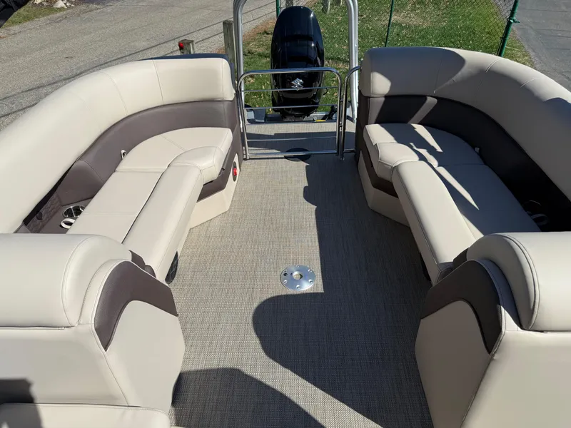 Slide: The Image of 2025 Bentley Pontoons Elite 253 Admiral interior with luxurious seating and modern design. - 25