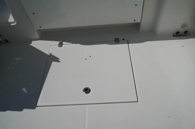 Slide: The Image of Hatch on 2018 Edgewater 262 CX boat deck, featuring a secure latch. - 10