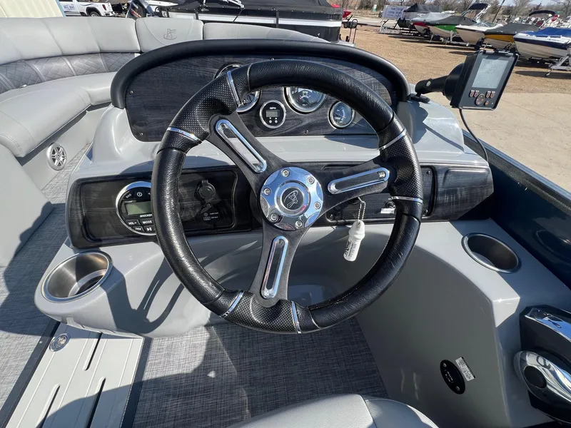 Slide: The Image of Steering wheel and dashboard of 2019 Misty Harbor 2285 Biscayne Bay CU boat. - 16