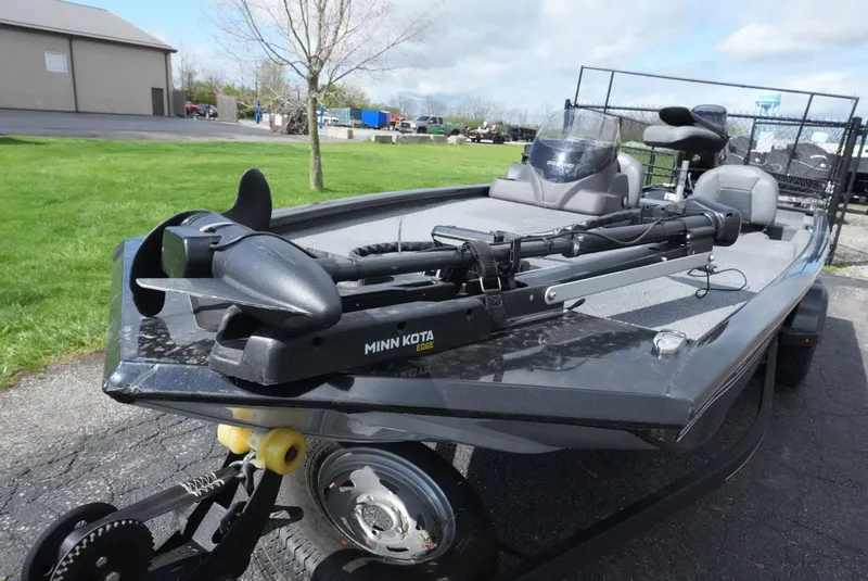 Slide: The Image of 2023 Tracker Pro 170 boat with Minn Kota trolling motor on trailer. - 3
