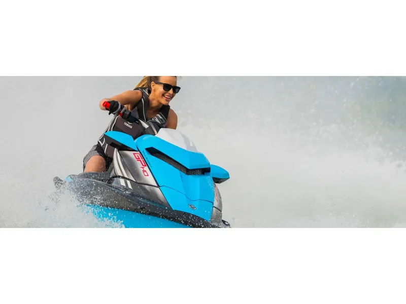 Slide: The Image of 2024 Yamaha Boats GP HO jet ski on water, rider enjoying high-speed adventure. - 10