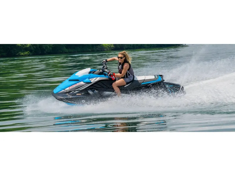 Slide: The Image of 2024 Yamaha Boats GP HO jet ski speeding on a lake with a rider. - 7