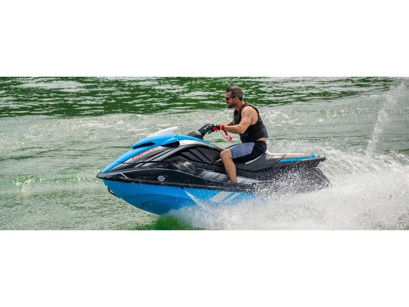 Slide: The Image of 2024 Yamaha Boats GP HO jet ski on water, rider in action. - 9