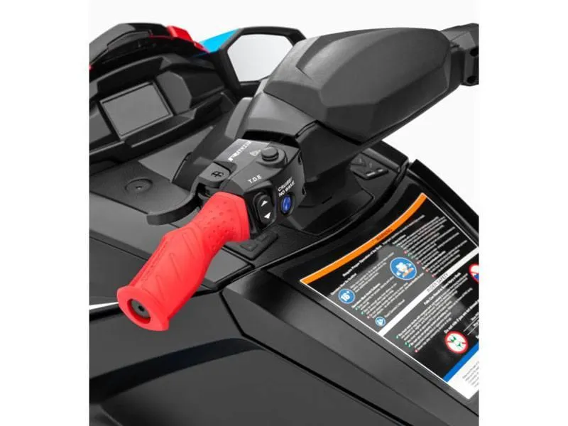 Slide: The Image of 2024 Yamaha VX Deluxe handlebar with red grip and control panel. - 5