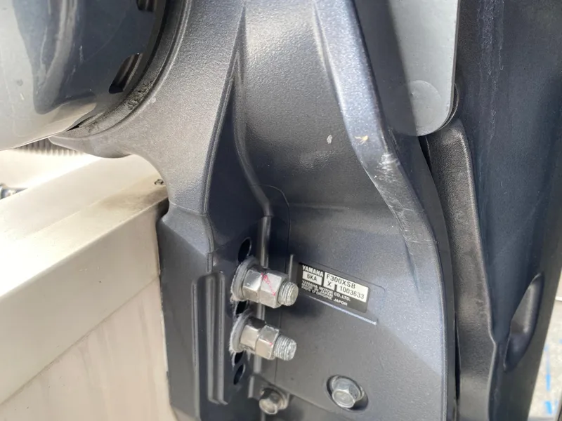 Slide: The Image of Close-up of a 2022 Grady-White Freedom 325 boat engine mount. - 16