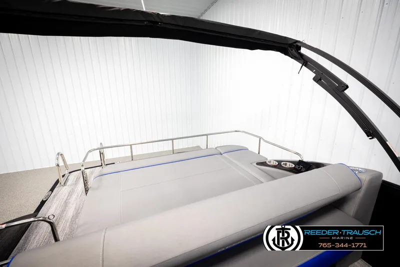 Slide: The Image of 2025 Bennington 25 LTSBSE boat interior with sleek seating and modern design. - 21