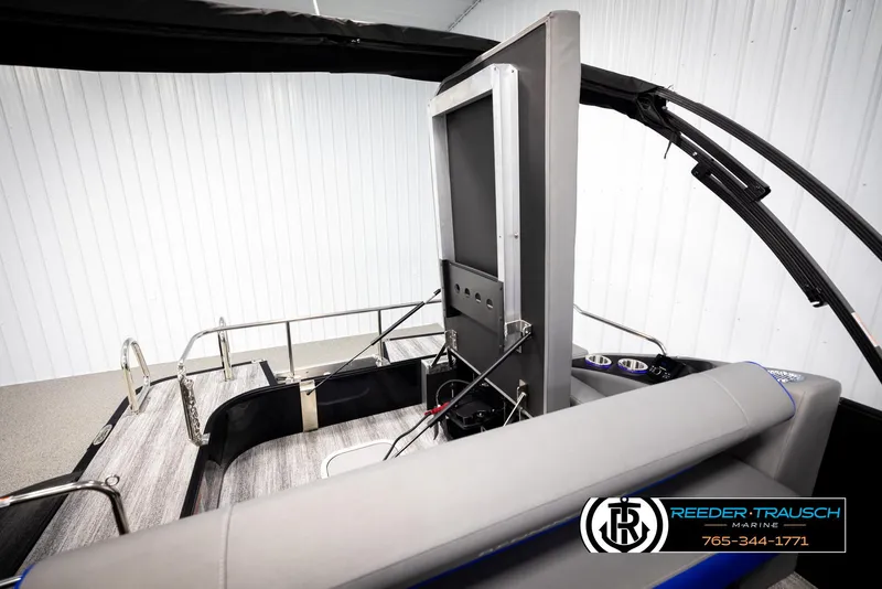Slide: The Image of 2025 Bennington 25 LTSBSE boat interior with modern seating and sleek design. - 22