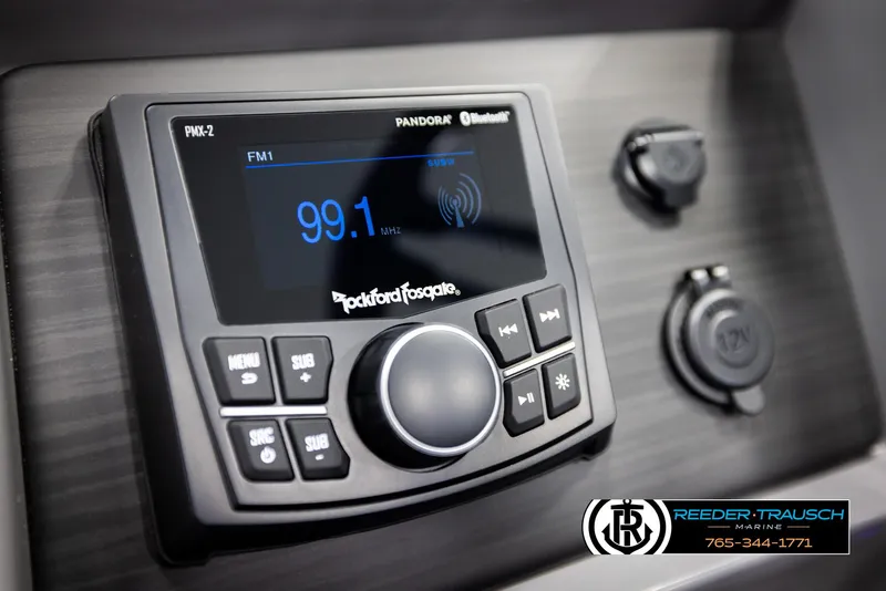 Slide: The Image of Rockford Fosgate audio system in 2025 Bennington 25 LTSBSE boat dashboard. - 26