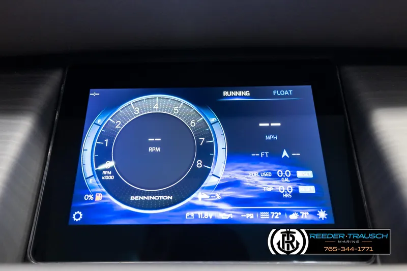 Slide: The Image of Digital dashboard display of 2025 Bennington 25 LTSBSE boat, showing RPM and navigation data. - 27