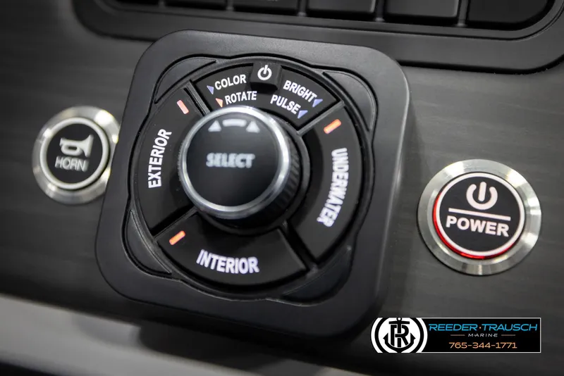 Slide: The Image of Control panel of 2025 Bennington 25 LTSBSE boat with lighting and power buttons. - 29