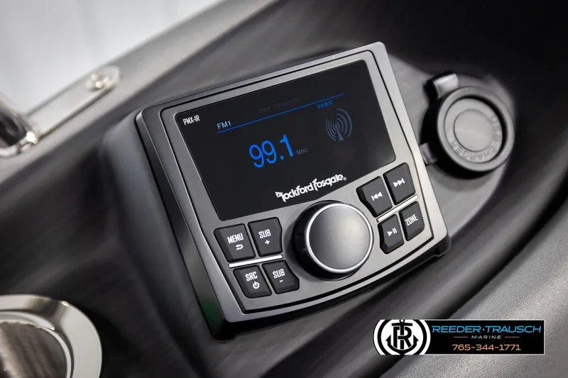 Slide: The Image of 2025 Bennington 25 LTSBSE boat stereo system with digital display and control panel. - 36