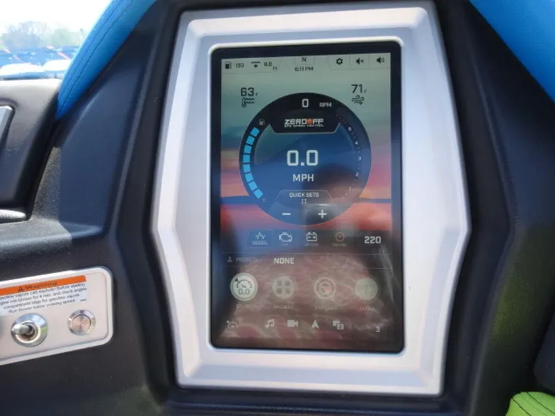 Slide: The Image of Touchscreen display in a 2018 Tigé Z3 boat showing speed and control settings. - 12