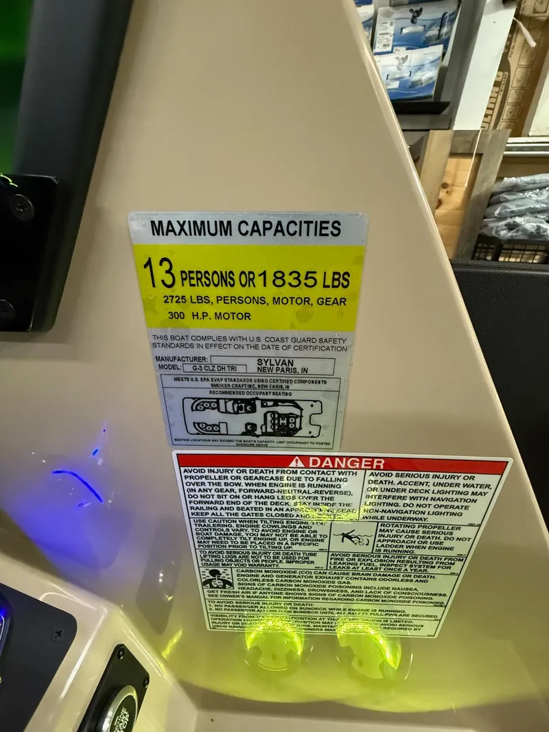 Slide: The Image of 2025 Sylvan G-3 CLZ DH capacity label: 13 persons or 1835 lbs, 300 HP motor. - 30