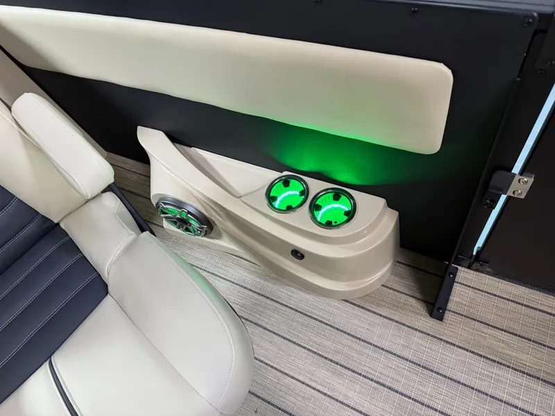 Slide: The Image of Interior of 2025 Sylvan G-3 CLZ DH boat with illuminated cup holders and speaker. - 7