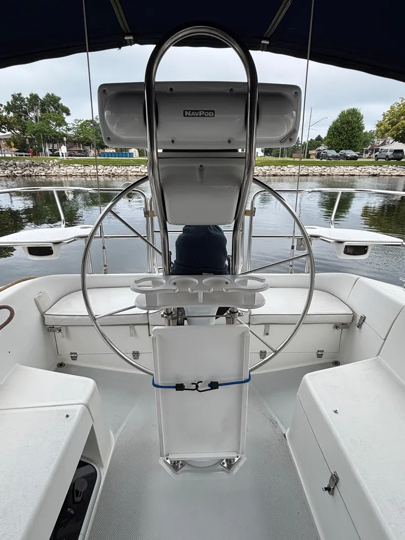 Slide: The Image of Cockpit of a 2002 Catalina 36MKII sailboat with steering wheel and NavPod. - 34