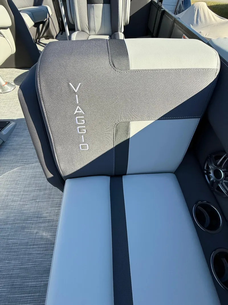Slide: The Image of 2025 Viaggio x20u boat seat with stylish gray and white upholstery. - 11