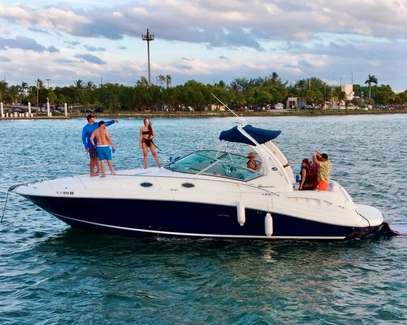 Slide: The Image of 2004 Sea Ray 340 Sundancer with people enjoying a day on the water. - 4