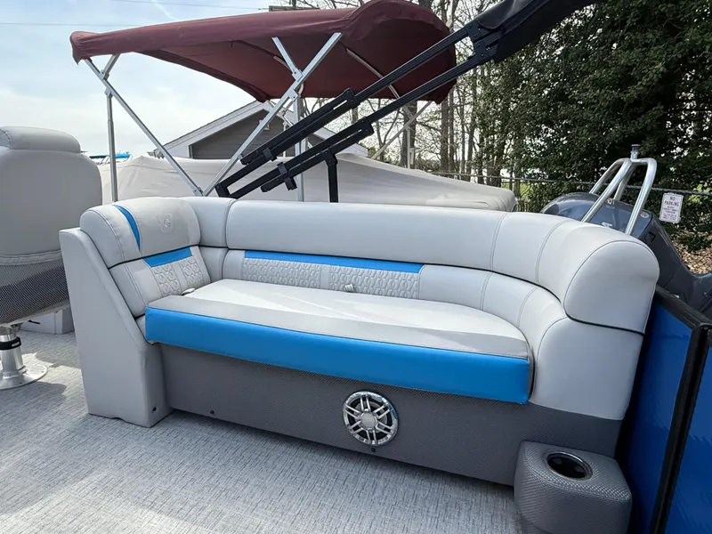 Slide: The Image of 2021 Godfrey SWEETWATER 2286 MT pontoon boat with cushioned seating and canopy. - 15