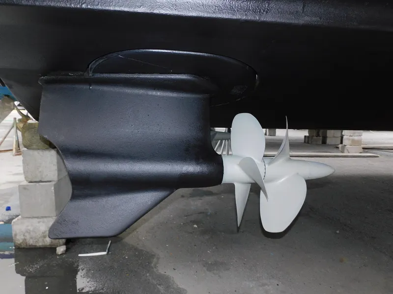 Slide: The Image of Propeller of 2015 Formula YACHT 45 on dry dock, showcasing sleek design. - 21