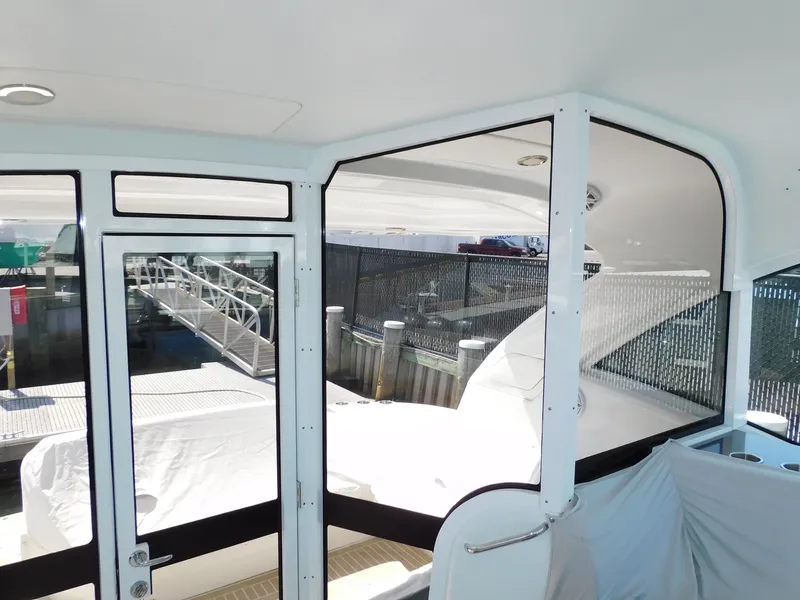 Slide: The Image of Interior view of 2015 Formula YACHT 45, featuring sleek design and dockside access. - 39