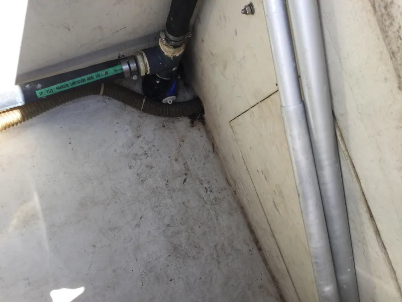 Slide: The Image of Interior view of a 1997 J Boats J/32 showing plumbing and structural details. - 48