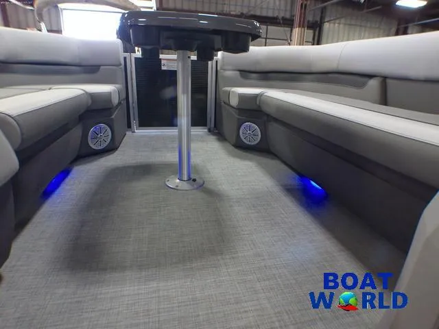 Slide: The Image of 2025 Princecraft Vectra 21 Cruise Lounge interior with modern seating and ambient lighting. - 25