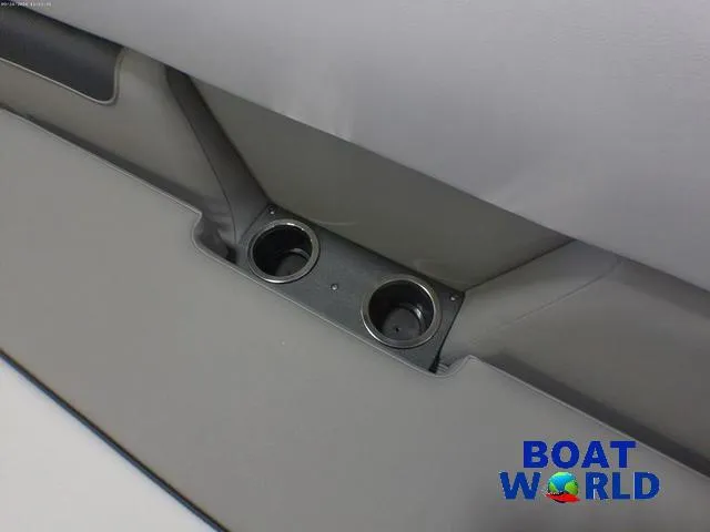 Slide: The Image of 2025 Princecraft Vectra 21 Cruise Lounge boat interior with dual cup holders. - 28