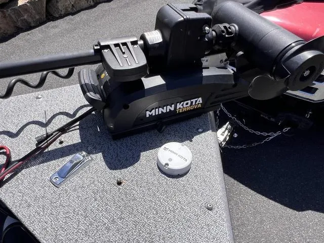 Slide: The Image of Minn Kota Terrova motor on 2023 Lund 1775 Impact XS Sport boat deck. - 14