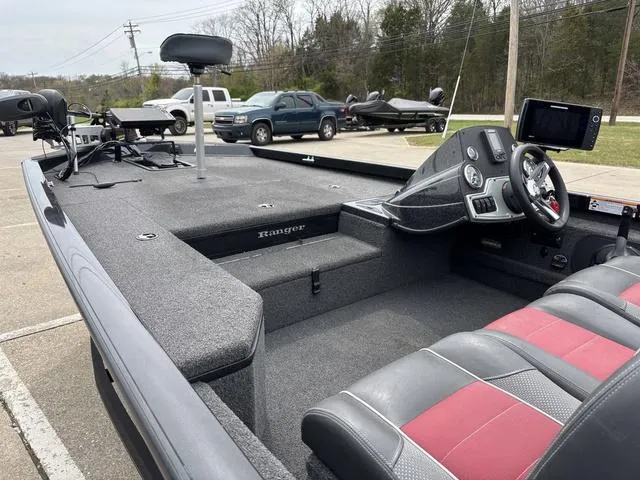 Slide: The Image of 2018 Ranger RT178 fishing boat interior with steering console and seating. - 12