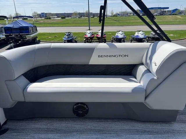 Slide: The Image of 2025 Bennington 22 SSR PTG boat interior with plush seating and modern design. - 31