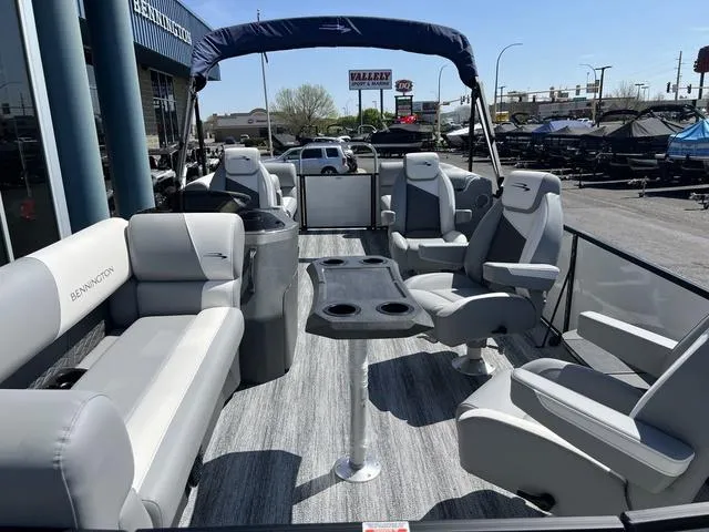 Slide: The Image of 2025 Bennington 22 SSR PTG pontoon boat with spacious seating and modern design. - 37