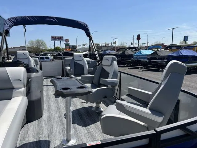 Slide: The Image of 2025 Bennington 22 SSR PTG pontoon boat with spacious seating and modern design. - 38