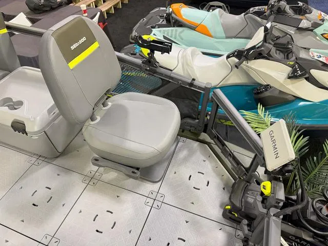 Slide: The Image of 2025 Sea-Doo Switch™ Fish 18 with Garmin equipment, featuring a comfortable seating area. - 21