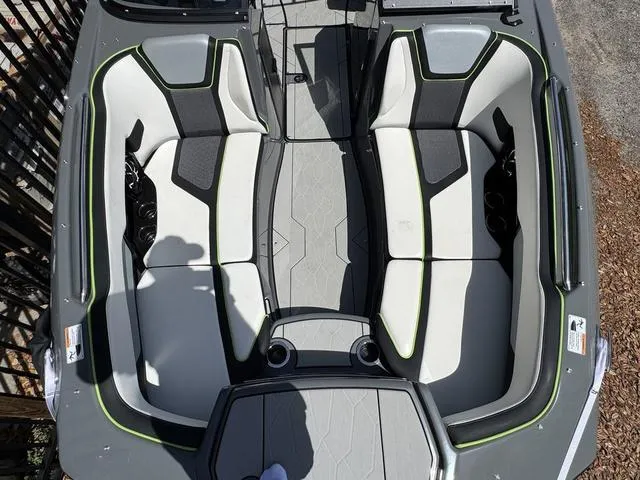 Slide: The Image of 2021 Yamaha Boats 255XD interior with sleek seating and modern design. - 28