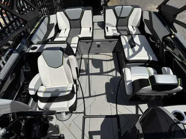 Slide: The Image of 2021 Yamaha Boats 255XD interior with modern seating and sleek design. - 29