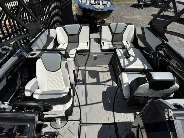 Slide: The Image of 2021 Yamaha Boats 255XD interior with modern seating and sleek design. - 30
