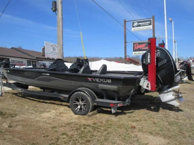Slide: The Image of 2020 Vexus AVX1980 boat with Mercury 150 Pro XS engine on display outdoors. - 1